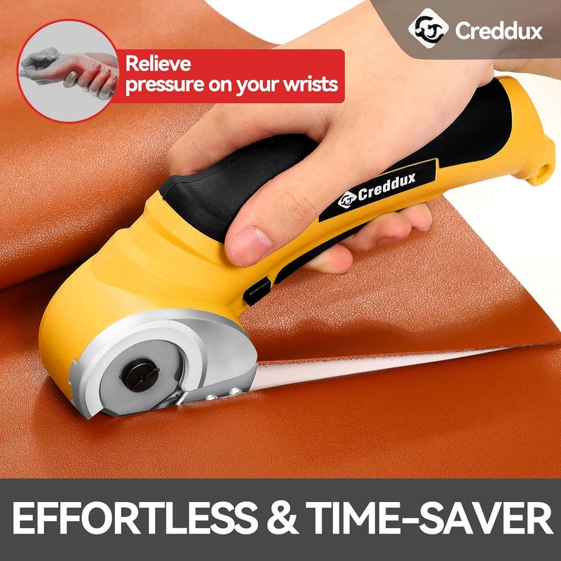 Creddux Cordless Electric Scissors, 4.2V Cardboard Cutter Tool for Cardboard Carpet Leather Packages Plastic with Rechargeable Battery Yellow - Image 2